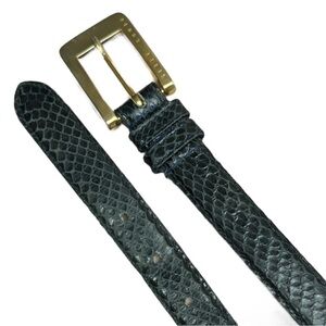 Vintage Black Perry Ellis Genuine Snake Skin Belt Size Medium Classic Business